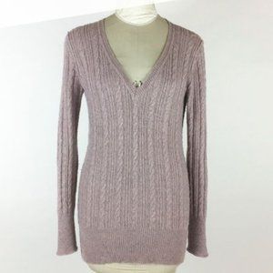 CAbi wool cable knit sweater in lavender
